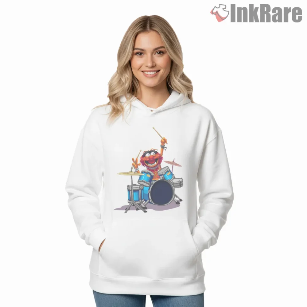 Animal Drummer Classic Muppets Show Performance Shirt on white hoodie for women graphic tee