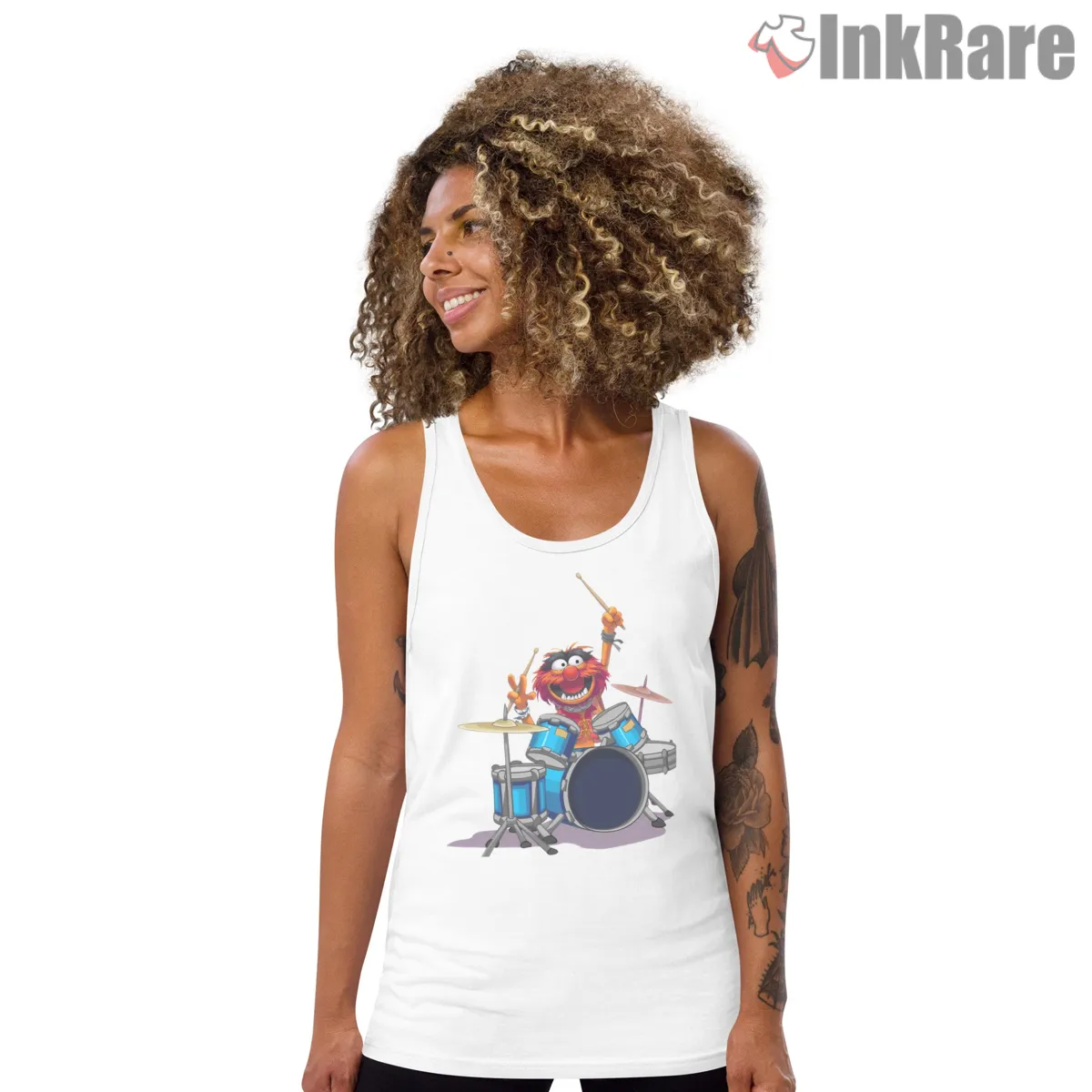 Animal Drummer Classic Muppets Show Performance Tank Top White Animal Drummer Classic Muppets Show Performance Shirt on white tank top for women graphic tee