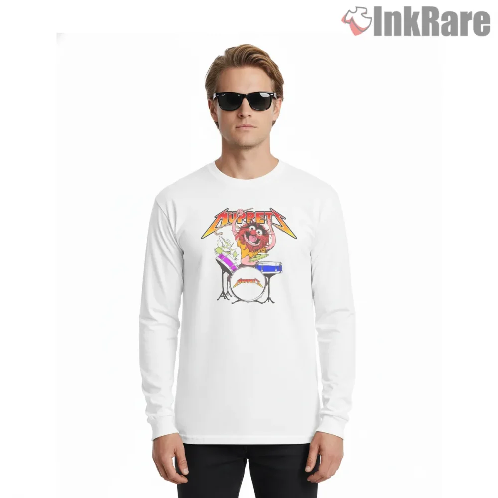 Animal Drummer Rock Band Parody Heavy Metal Shirt on white long sleeve shirt for men graphic tee
