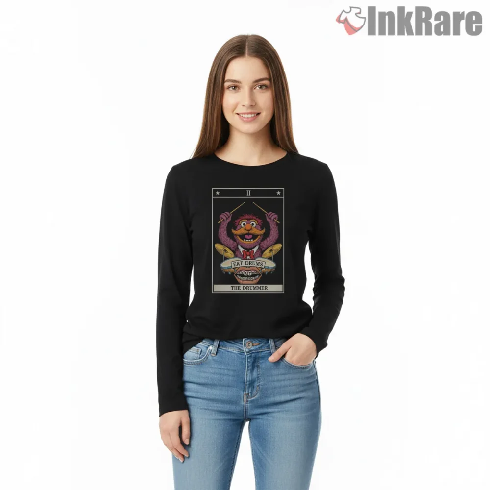 Animal Drummer Tarot Card Vintage Poster Style Shirt on black long sleeve shirt for women graphic tee