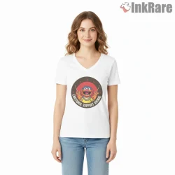 Animal Emotional Support Rock Star Circle Badge Shirt on white v-neck shirt for women graphic tee