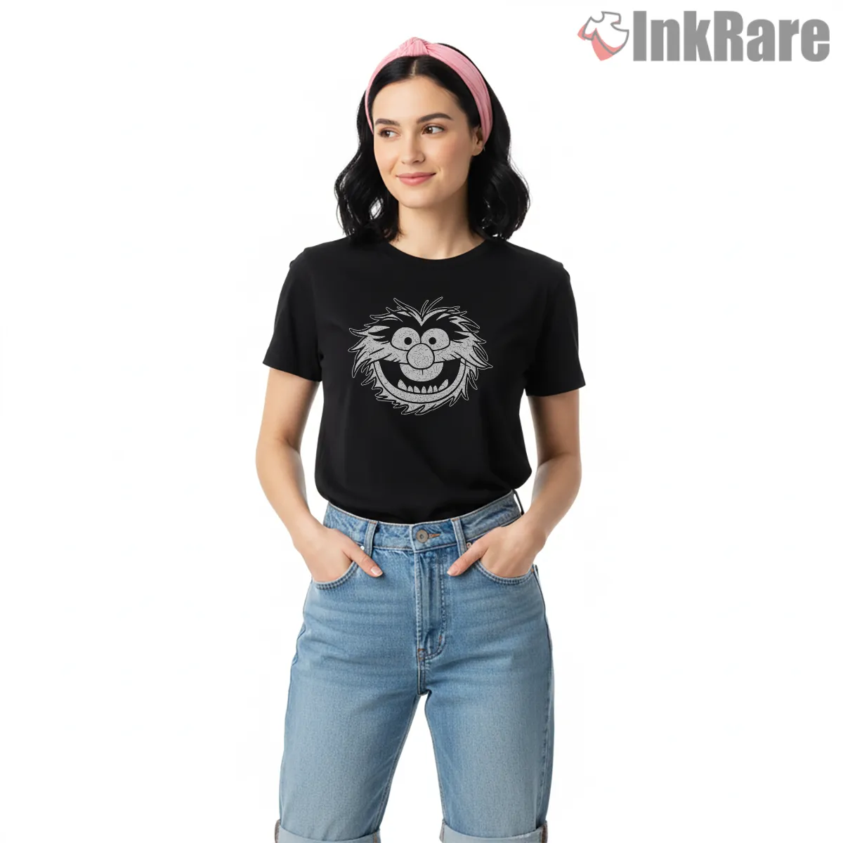 Animal Face Distressed Grunge Texture Cartoon Shirt on black short sleeve shirt for women graphic tee