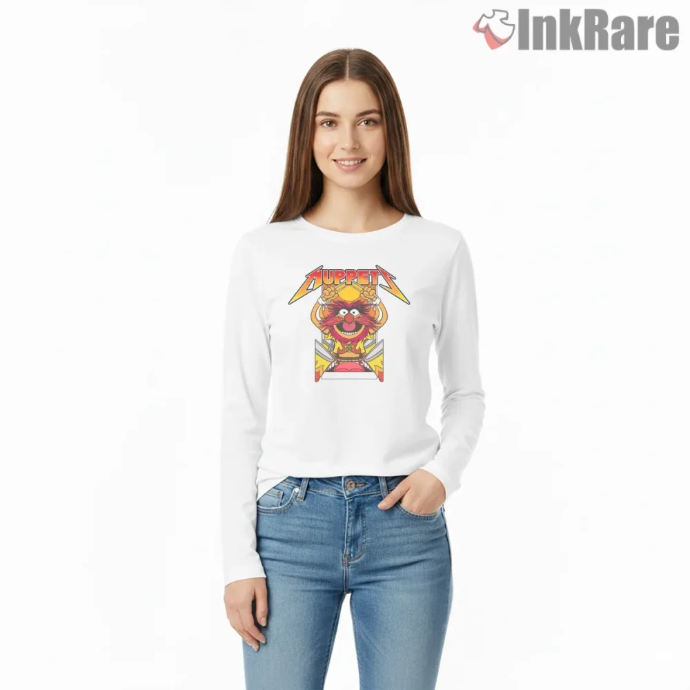 Animal Heavy Metal Muppet Showoff Rock Graphic Shirt on white long sleeve shirt for women graphic tee