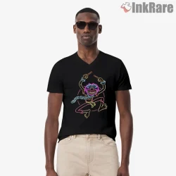 Animal Neon Line Art Drummer Electric Style Shirt on black v-neck shirt for men graphic tee