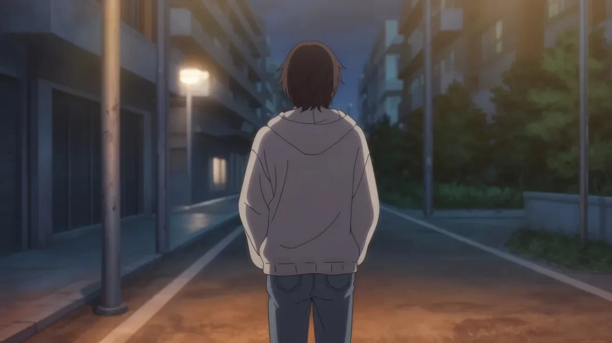 Anime-inspired illustration of a person walking alone at night, reflecting how fans carry anime stories into everyday life