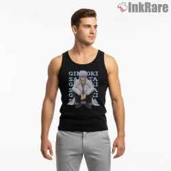 Anime Scientist Character Bold Typography Graphic Shirt on black tank top for men graphic tee