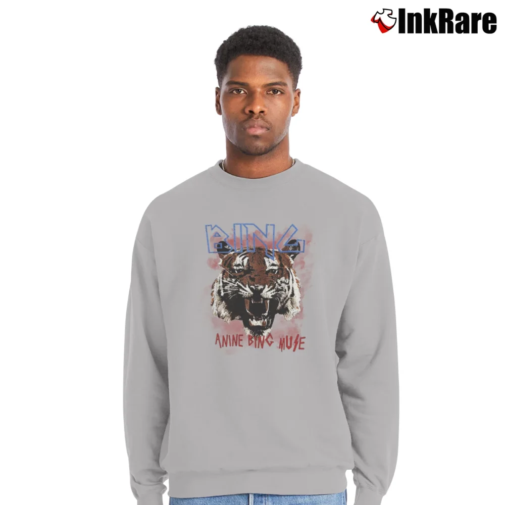 Men’s Anine Bing Tiger Graphic Crewneck Sweatshirt in sport grey | Cozy Fabric, Clean Style