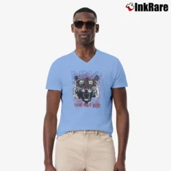 Men’s Anine Bing Tiger Graphic V-Neck Tee in light blue | Sharp, Breathable, Everyday Staple