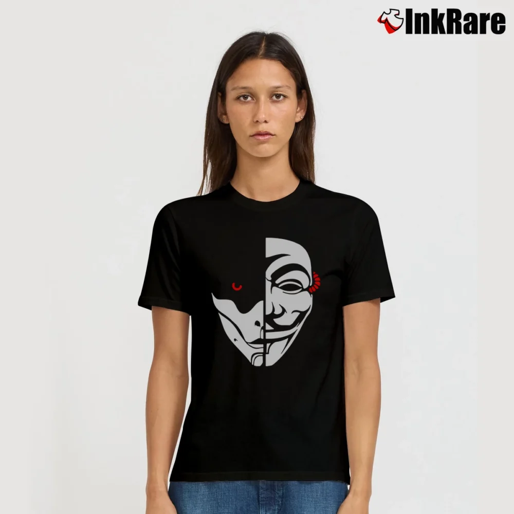 Women’s Anonymous X Watcher Half Face Army Theme Signature T-Shirt in black | Soft, Flattering Fit