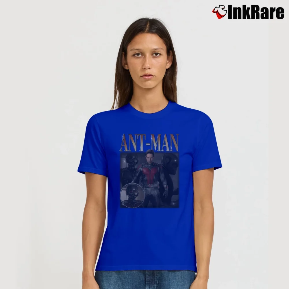 Women’s Ant - man Paul Rudd Avengers Marvel Movie Signature T-Shirt in royal blue | Soft, Flattering Fit