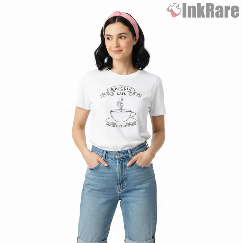 Anteiku Cafe Coexist Distressed Vintage Anime Shirt on white short sleeve shirt for women graphic tee