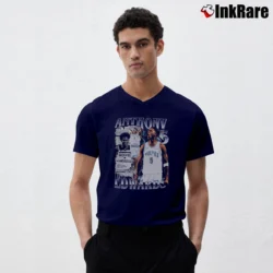 Men’s Anthony Edwards Newspaper Headlines V-Neck Tee in navy | Sharp, Breathable, Everyday Staple