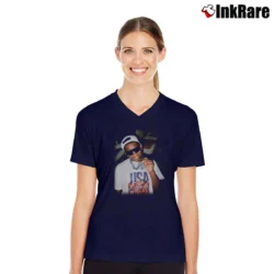 Women’s Anthony Edwards USA Gold Medal V-Neck Tee in navy | Chic Neckline, Soft Texture