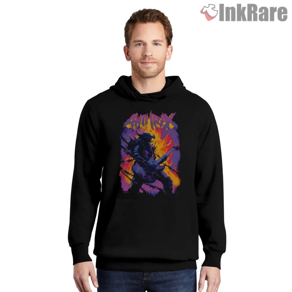 Anthrax A Fistful Of Metal Inferno Shirt on black hoodie for men graphic tee