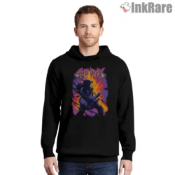 Anthrax A Fistful Of Metal Inferno Shirt on black hoodie for men graphic tee