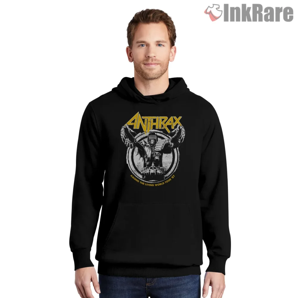 Anthrax Among The Living World Tour 87 Shirt on black hoodie for men graphic tee