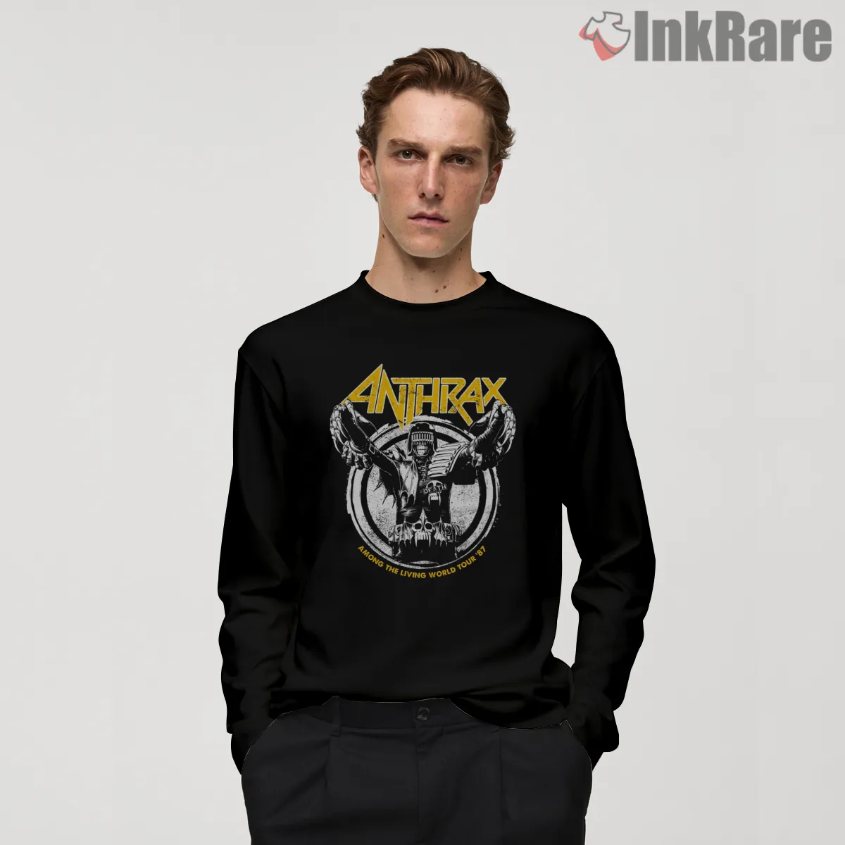 Anthrax Among The Living World Tour 87 Shirt on black long sleeve shirt for men graphic tee