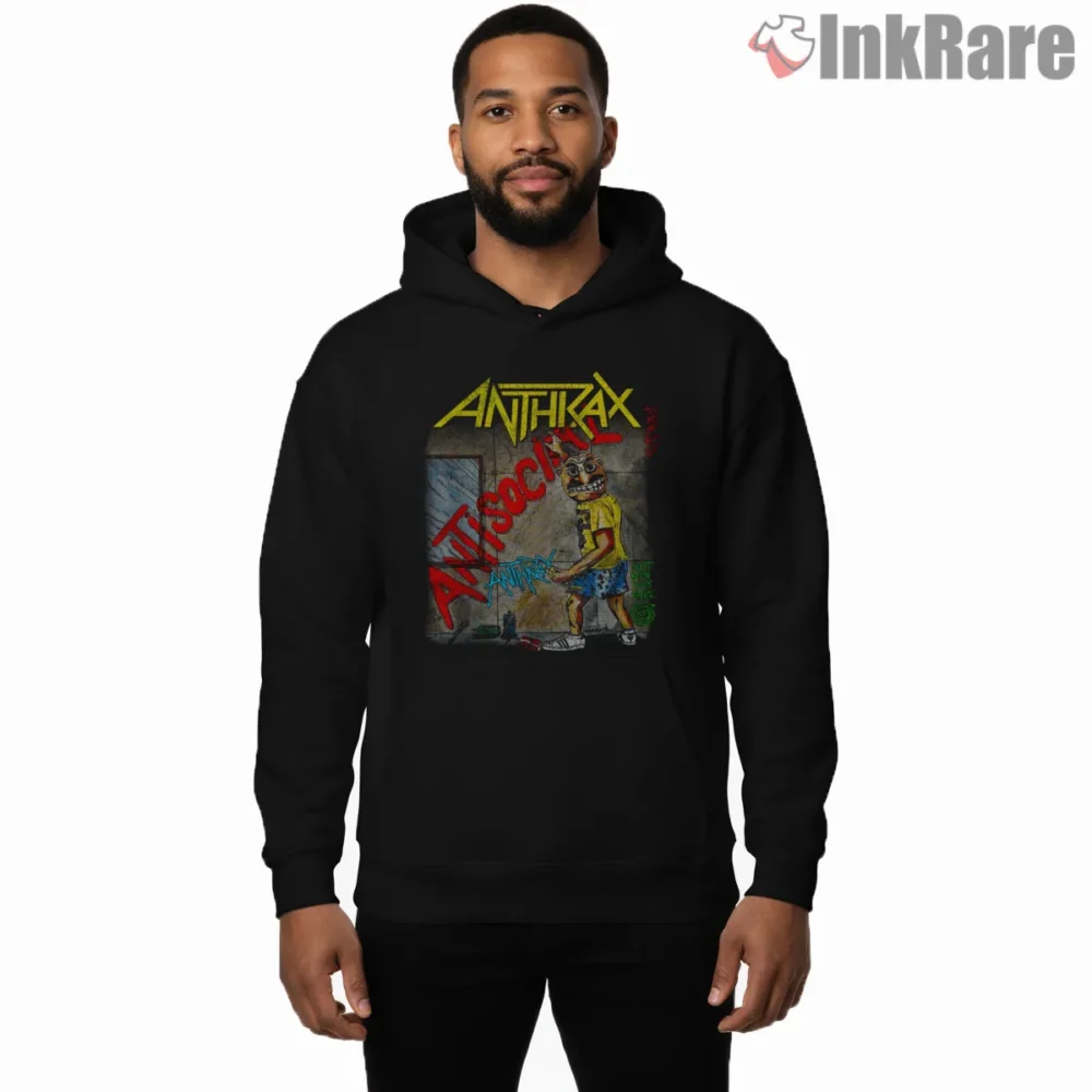 Anthrax Antisocial Street Art Poster Shirt on black hoodie for men graphic tee