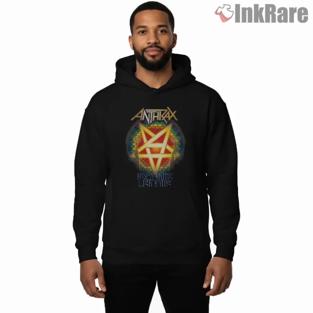 Anthrax Breathing Lightning Symbol Shirt on black hoodie for men graphic tee