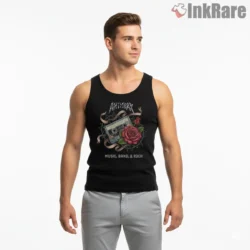 Anthrax Cassette And Roses Music Rock Shirt on black tank top for men graphic tee