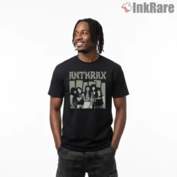 Anthrax Classic Black And White Group Photo Shirt on black short sleeve shirt for men graphic tee