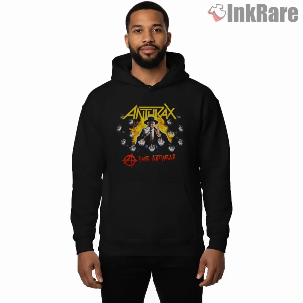 Anthrax Classic Flames Circle Logo Shirt on black hoodie for men graphic tee