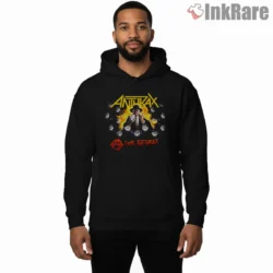 Anthrax Classic Flames Circle Logo Shirt on black hoodie for men graphic tee