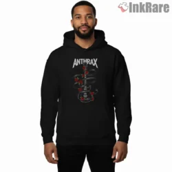 Anthrax Coiled Guitar And Red Roses Shirt on black hoodie for men graphic tee