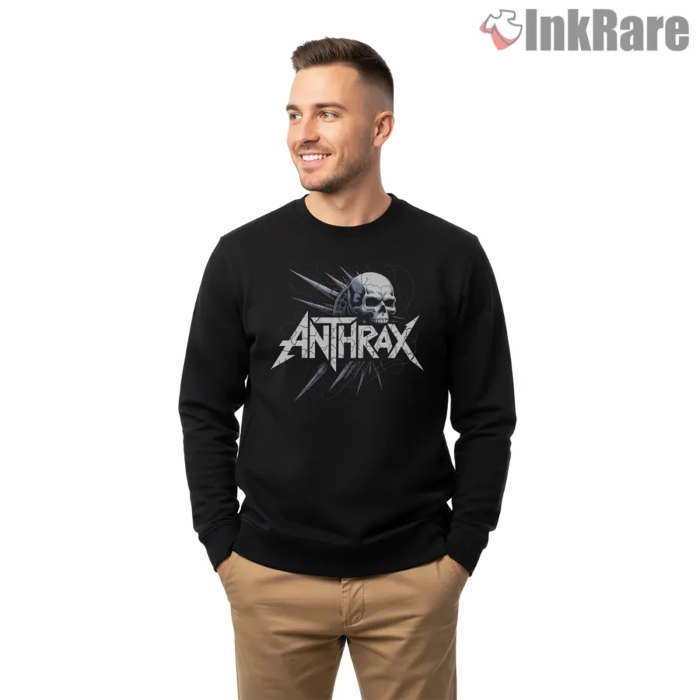 Anthrax Electric Skull White Logo Shirt on graphic shirt for men graphic tee