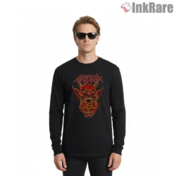 Anthrax Fiery Demon Pentagram Logo Shirt on black long sleeve shirt for men graphic tee