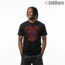 Anthrax Fiery Demon Spiral Shirt on black short sleeve shirt for men graphic tee