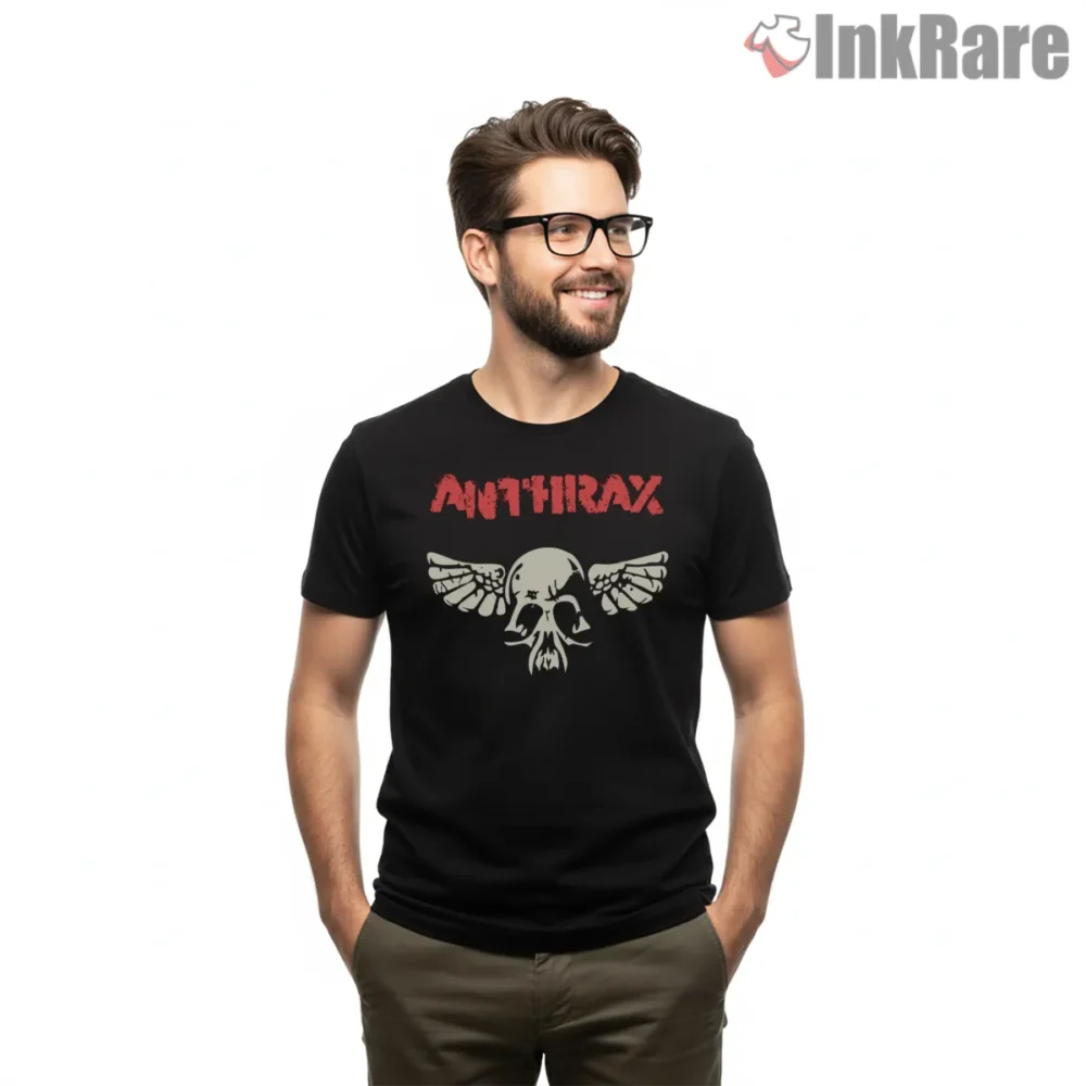Anthrax Flying Logo Pop Punk Shirt on black short sleeve shirt for men graphic tee