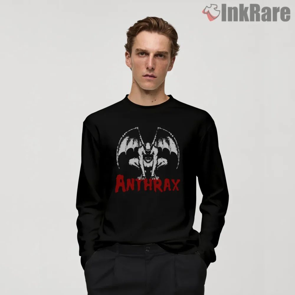 Anthrax Gargoyle Cave Illustration Shirt on black long sleeve shirt for men graphic tee