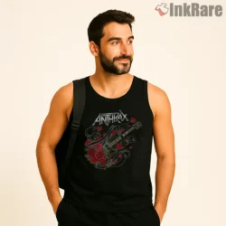 Anthrax Guitar And Roses Night Bloom Shirt on black tank top for men graphic tee