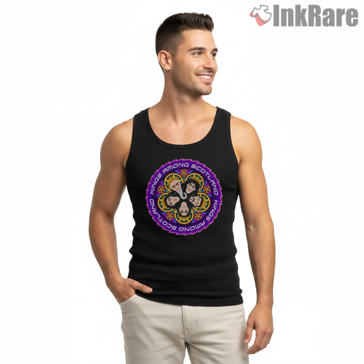 Anthrax Kings Among Scotland Circle Portrait Tank Top Black Anthrax Kings Among Scotland Circle Portrait Shirt on black tank top for men graphic tee