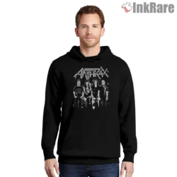 Anthrax Monochrome Classic Lineup Photo Shirt on black hoodie for men graphic tee