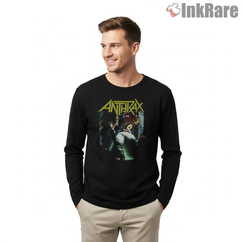 Anthrax Spreading The Disease Inspired Scene Shirt on black long sleeve shirt for men graphic tee