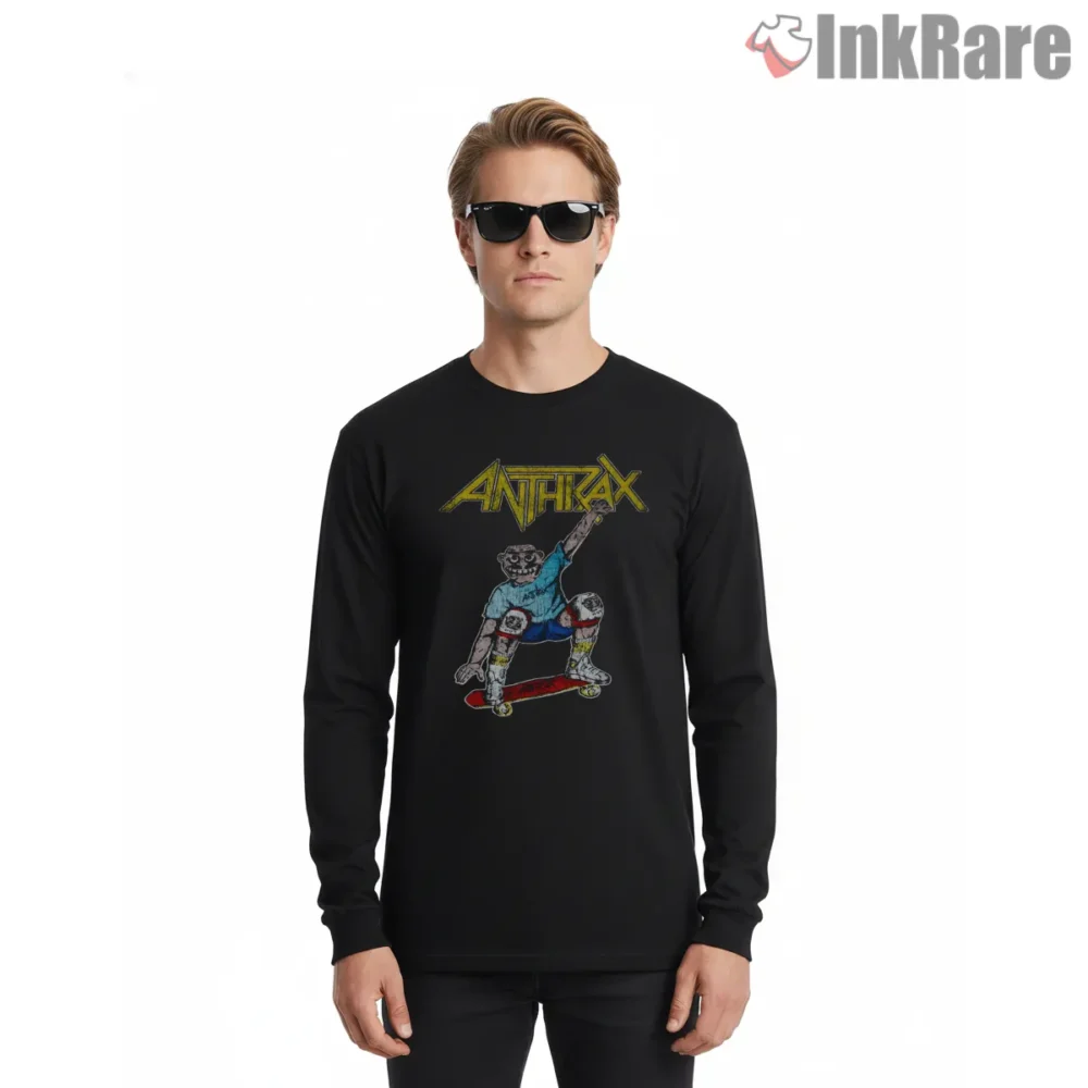 Anthrax Spreading The Disease Skater Shirt on black long sleeve shirt for men graphic tee