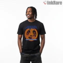 Anthrax State Of Euphoria Spiral Shirt on black short sleeve shirt for men graphic tee