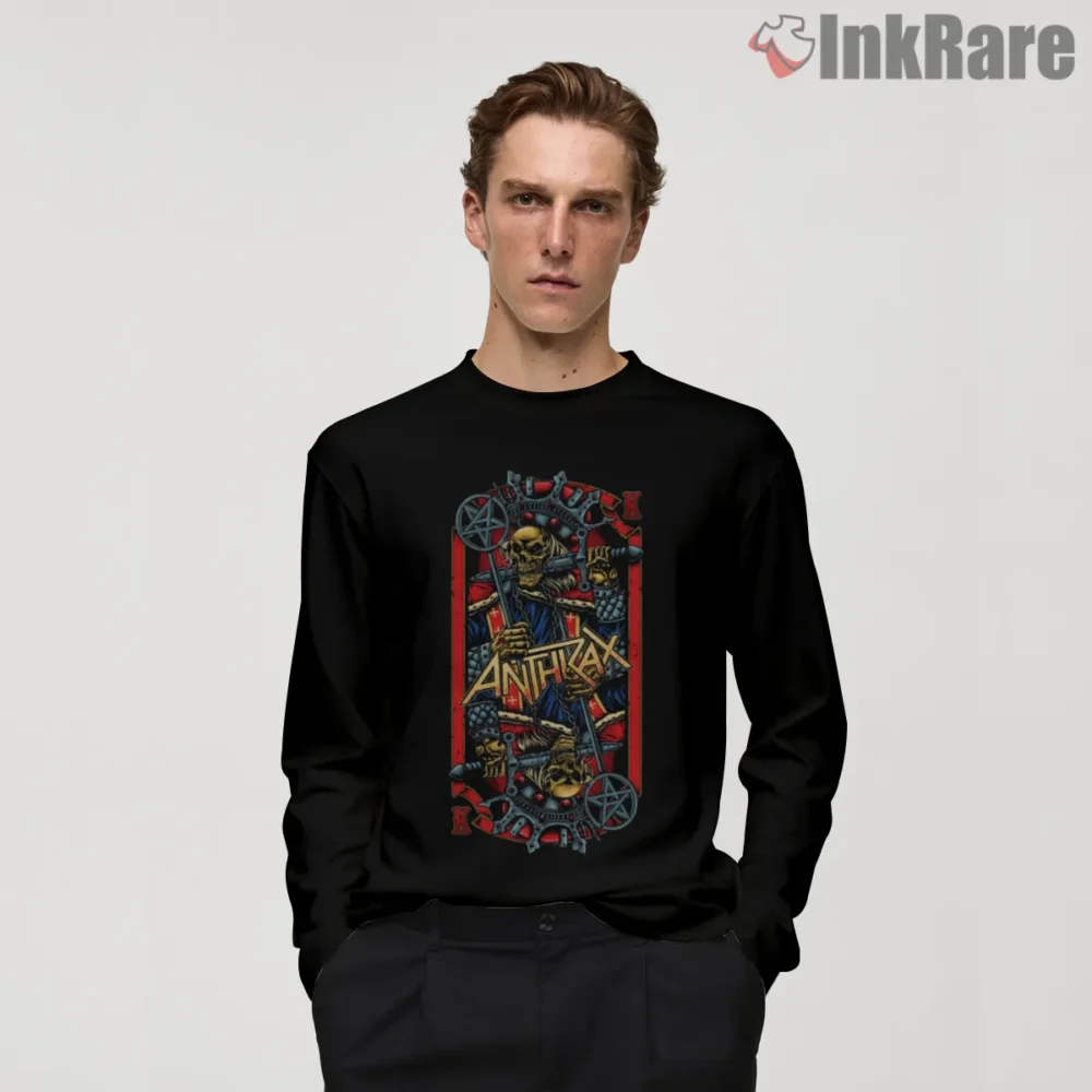 Anthrax Tarot Skeleton Frame Shirt on black long sleeve shirt for men graphic tee