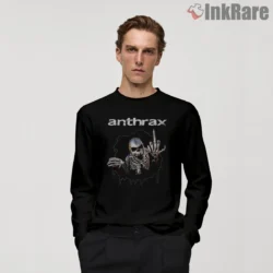 Anthrax Vintage Skeleton Mic Logo Shirt on black long sleeve shirt for men graphic tee