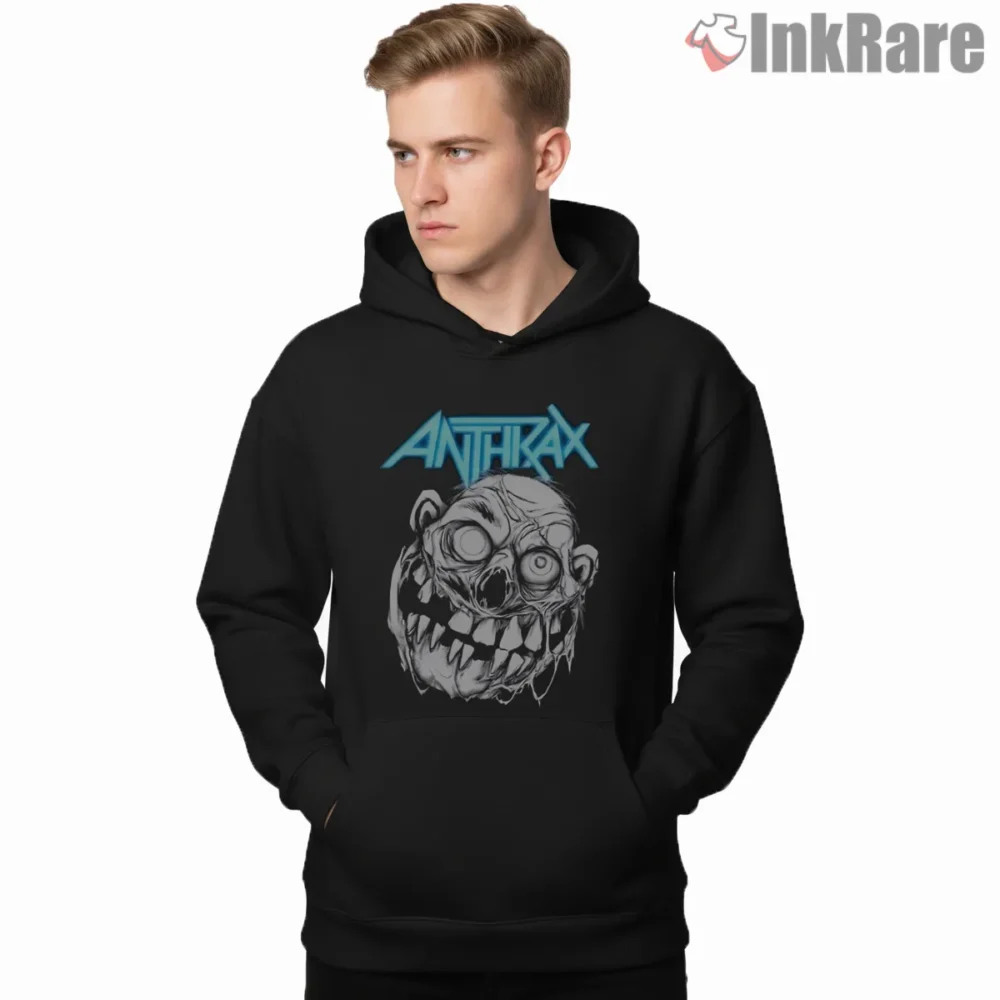 Anthrax Wild Thrash Creature Mascot Shirt on black hoodie for men graphic tee