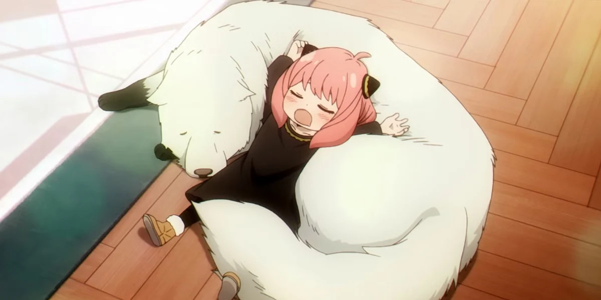 Anya Forger napping on Bond the family dog in Spy x Family