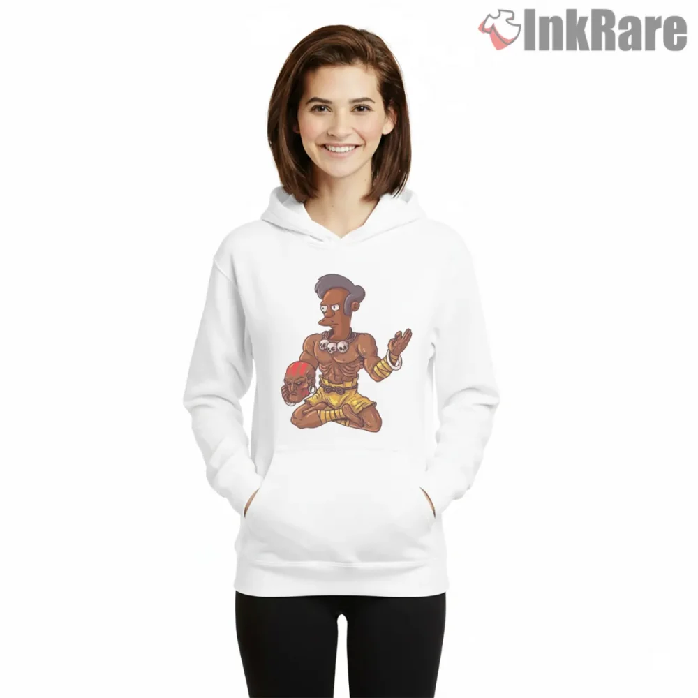 Apu Street Fighter Dhalsim Style Gaming Mashup Shirt on white hoodie for women graphic tee