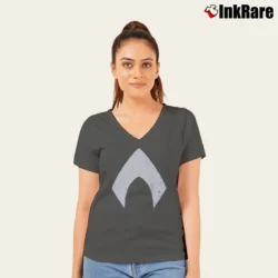 Women’s Aquaman DC Comics Logo V-Neck Tee in charcoal | Chic Neckline, Soft Texture