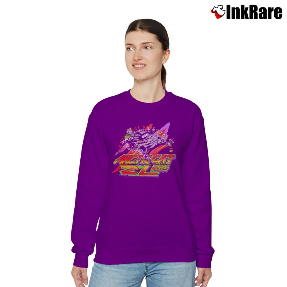 Women’s Arctic Cat ZL500 Snowmobile 90s Relaxed Sweatshirt in purple | Soft, Laid-Back Vibe
