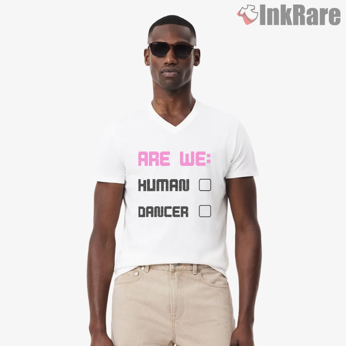 Are We Human The Killers Men V Neck White Men V neck white shirt with Are We Human The Killers graphic