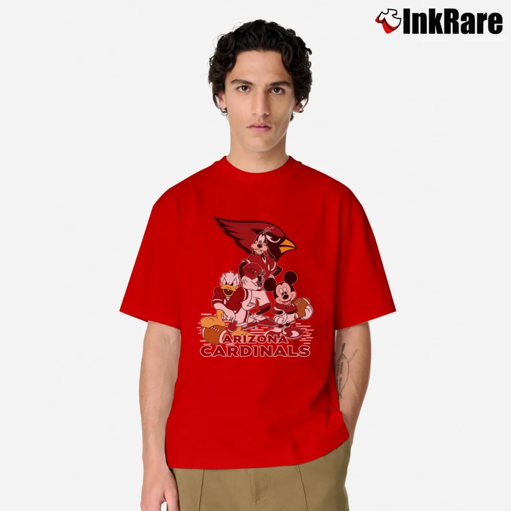 Men’s Arizona Cardinals Mickey Mouse Donald Goofy Football Classic T-Shirt in red | Soft, Breathable Everyday Wear