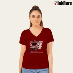 Women’s Armani Williams Arca Truck Series V-Neck Tee in maroon | Chic Neckline, Soft Texture