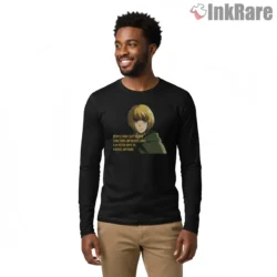 Armin Arlert Thoughtful Inspiration Quote Shirt on black long sleeve shirt for men graphic tee